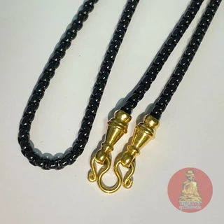 สร้อยสแตนเลสเลเซอร์ ลายผ่าหวายหัวจรวดทองดำ มีแบบตะขอ M และ ตะขอสปริงกลม มี 3 ขนาด สแตนเลเสแท้ ไม่ลอกไม่่ดำ