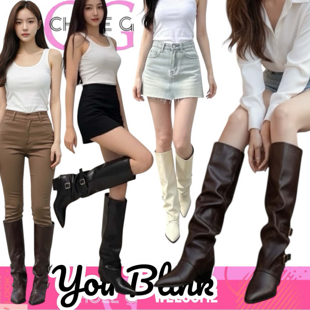 [ส่งด่วนถึงภายใน3ชม.ได้👍]Chole G:You Blink Belt Korea Boots รองเท้าบูทเกาหลี(P0271)