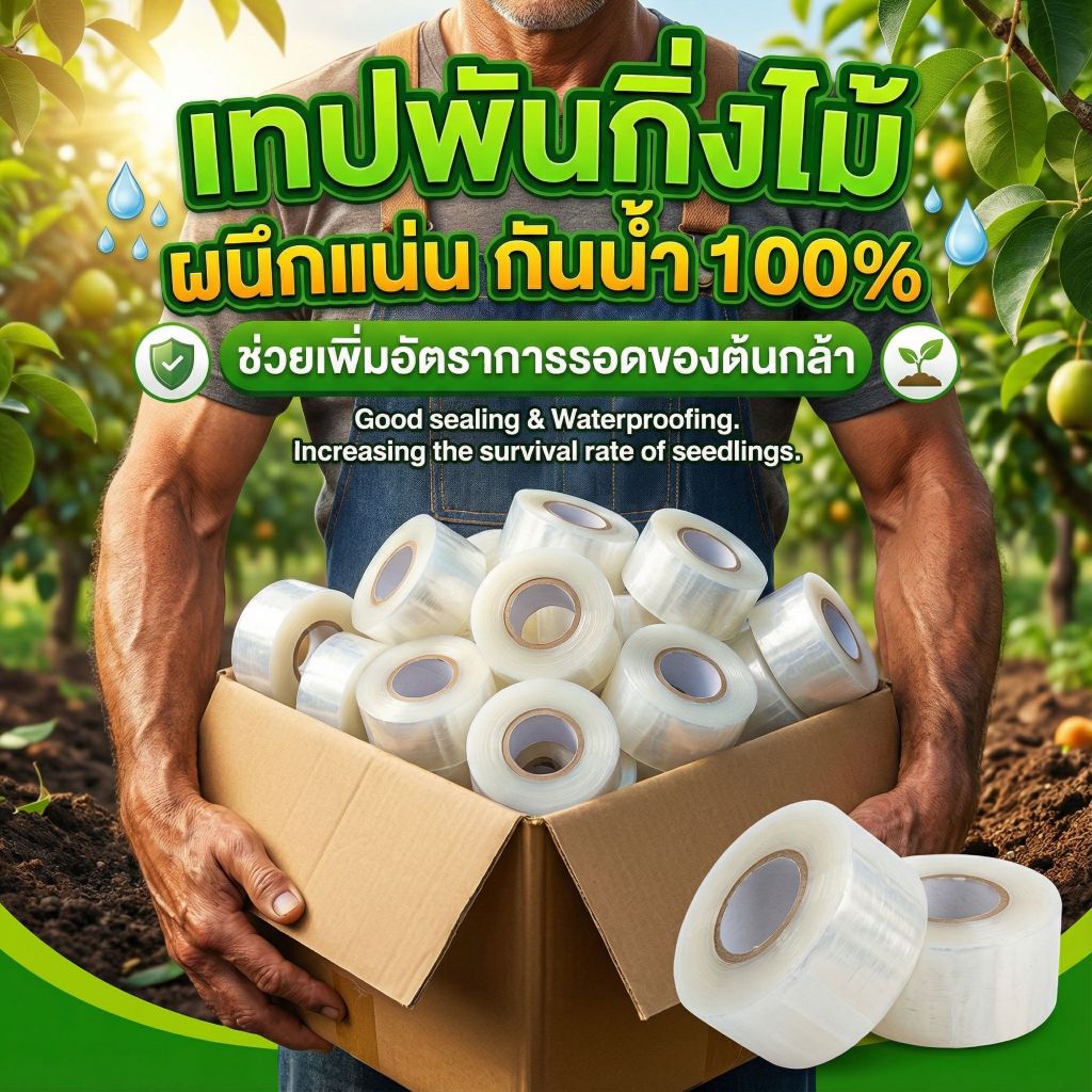 เทปตอนกิ่ง [ม้วนใหญ่ยาว 200 ม.] คุ้มค่าทุกการใช้งาน หน้ากว้าง 3, 4, 5, 6 ซม. เหนียว ทน ยืดหยุ่นสูง ชาวสวนต้องมีติดบ้าน