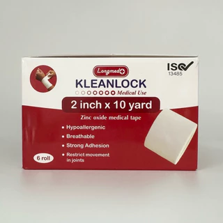 Kleanlock เทปล๊อค 1นิ้ว*10หลา (12ม้วน/กล่อง)และ 2นิ้ว*10หลา (6ม้วน/กล่อง) ล๊อคข้อเท้า ข้อมือ เทปผ้าล๊อค longmed ม้วน