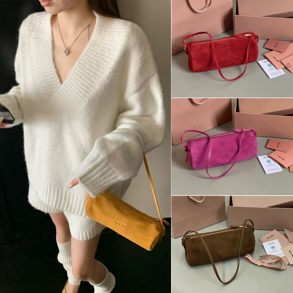 【พรีออเดอร์ 15 วัน】M1U F0055 กระเป๋าใต้วงแขน กระเป๋าทรงกระบอก หนังกลับ 22*9*9cm