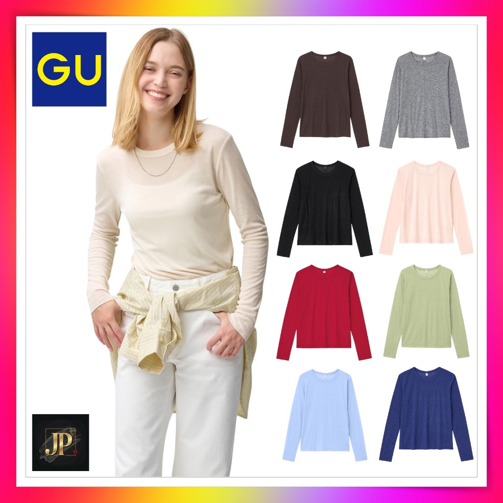 เสื้อยืดแขนยาวคอกลมผ้าบางนุ่มของ GU【GU Soft Sheer Crew Neck T-Shirt (Long Sleeve)】