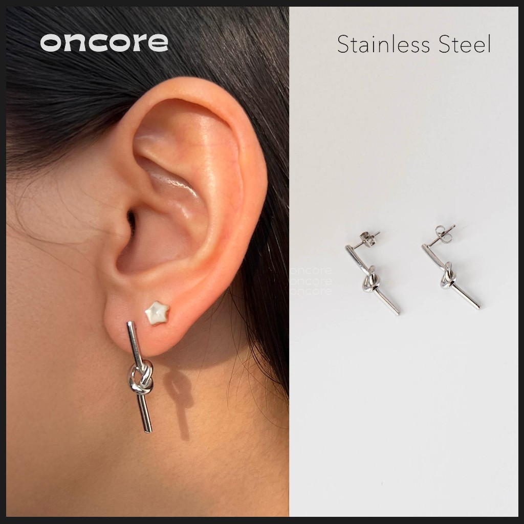 Oncore | ต่างหูสแตนเลส - รุ่น Pretzel ต่างหูมินิมอล รูปปม กันน้ำกันเหงื่อ (Nickel-Safe)