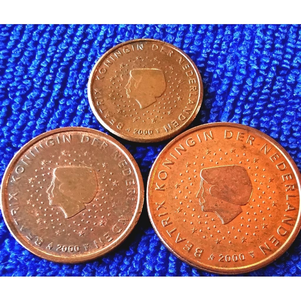เหรียญ​ยูโร​ เนเธอแลนด์​ Netherlands​ ชุด​ ยูโร​ 1,2,5​ Euro Cent​ ใช้แล้ว​ #​280