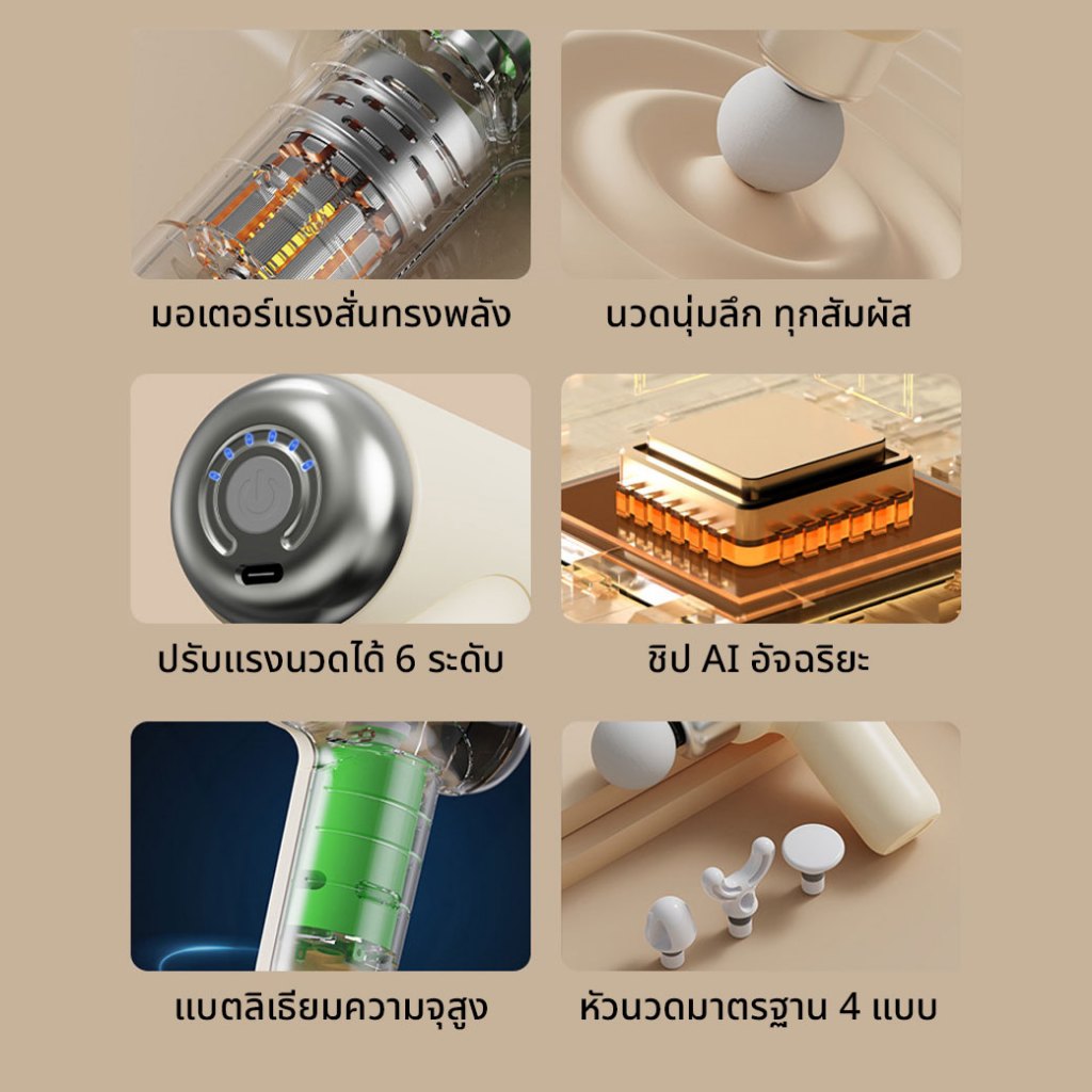 🔥HOT ปืนนวดไฟฟ้า Massage Gun เครื่องนวดกล้ามเนื้อไร้สาย พกพาสะดวก สำหรับนวดหลัง นวดเท้า พร้อมหัวนวดหลายแบบ - รูปที่ 3
