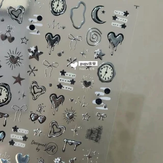 🩶✨พร้อมส่ง!สติ๊กเกอร์ตกแต่งเล็บ ขนาดเล็ก ลายนาฬิกาโทนสีเงิน สวยมาก iphone17pro promax
