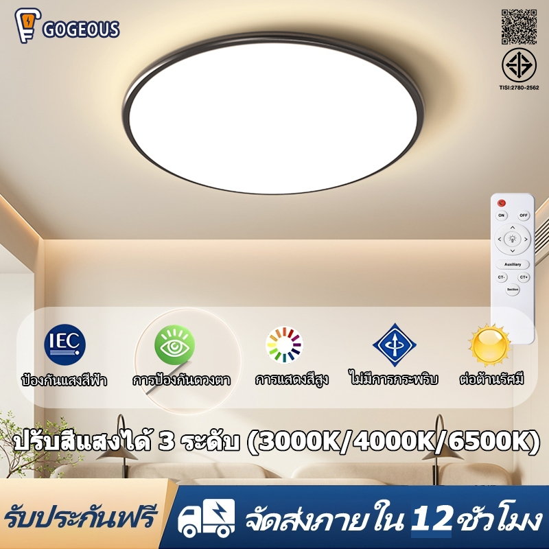 GOGEOUS โคมไฟเพดาน สว่างสูง กันน้ำ กันแมลง กันฝุ่น ไฟห้องนอน/สำหรับระเบียง/ทางเดิน/ห้องน้ำ ประหยัดไฟ ไฟ led เพดาน