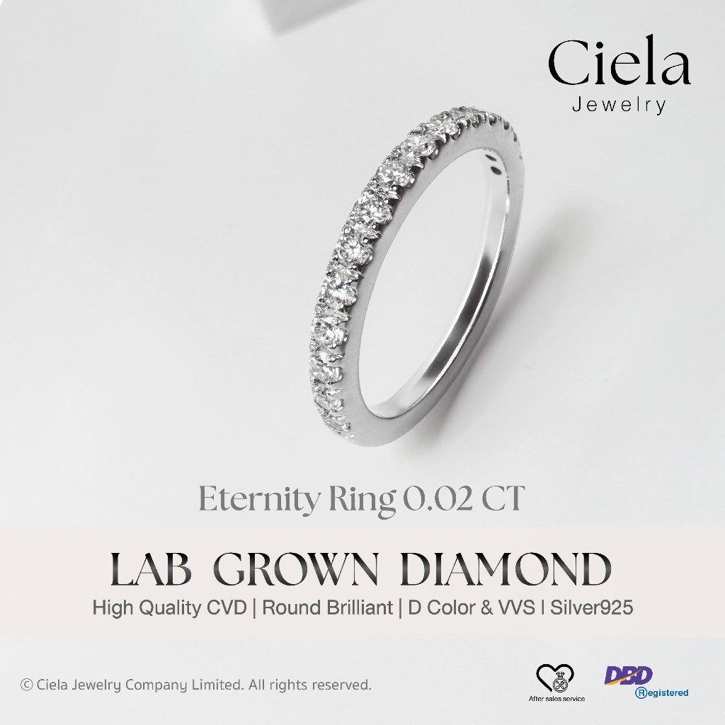 𝐂𝐢𝐞𝐥𝐚 𝐉𝐞𝐰𝐞𝐥𝐫𝐲 แหวนแถวเพชร Lab Grown (CVD) น้ำ100 VVS 0.02 CT รวม 0.30 CT l Silver925 ชุบโรเดียม