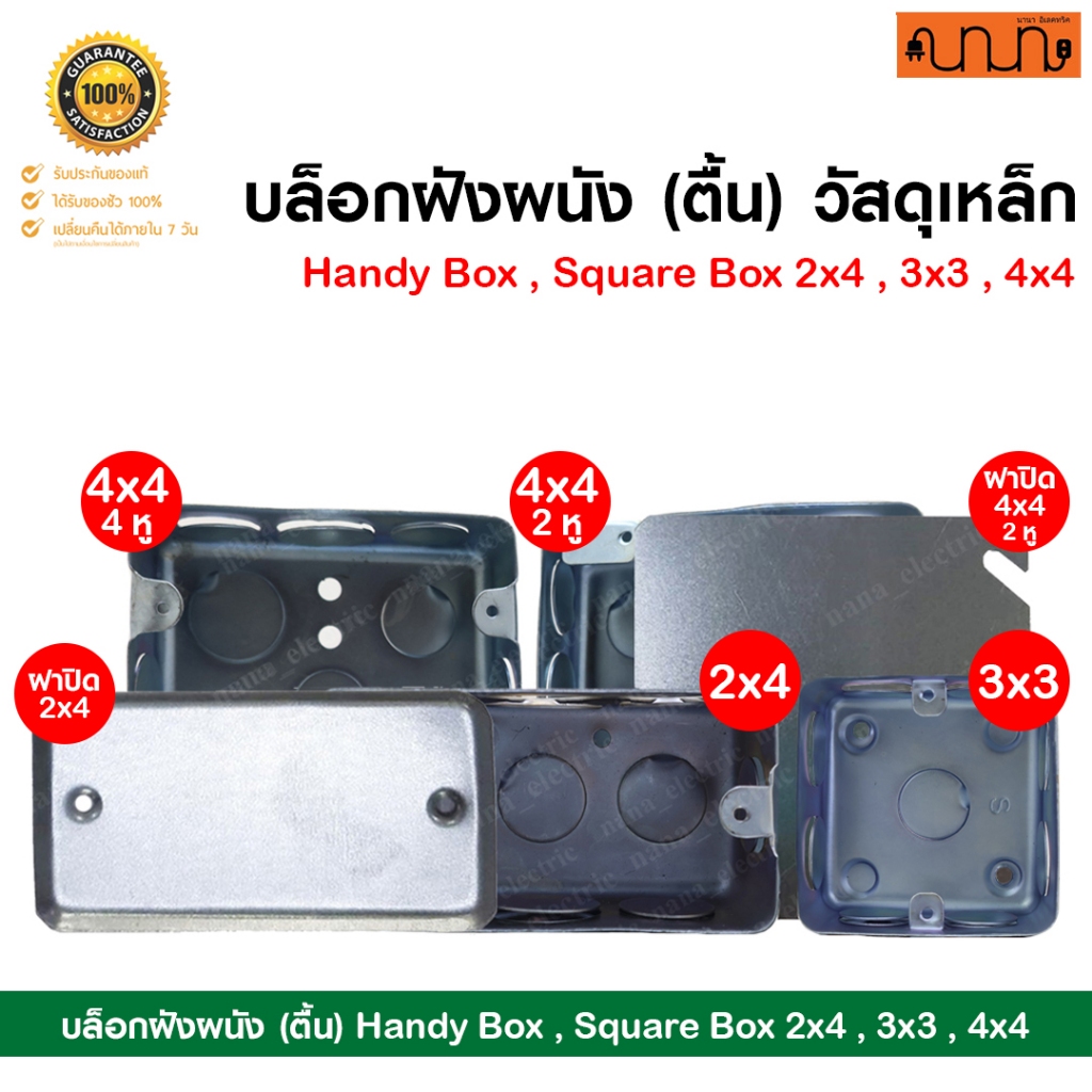 บล็อกฝังผนัง (ตื้น) วัสดุเหล็ก Handy Box , Square Box 2x4 , 4x4 , 3x3 ฝาปิดเรียบ (ราคาต่อ 1 ชิ้น)