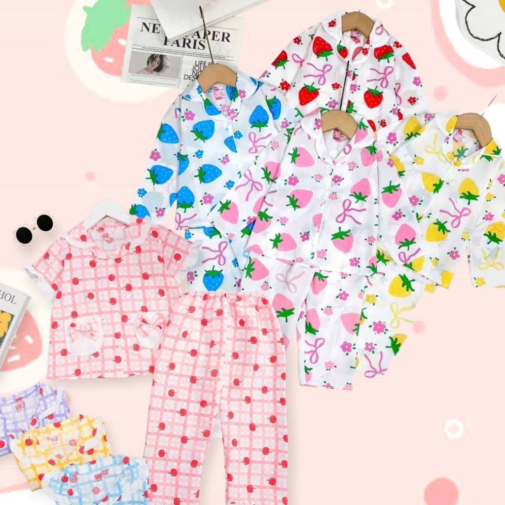 ชุดนอนเด็ก 2-4 ปี เสื้อคอปก กระดุมหน้า แขนขายาว ผ้าไหมอิตาลี SLE0021