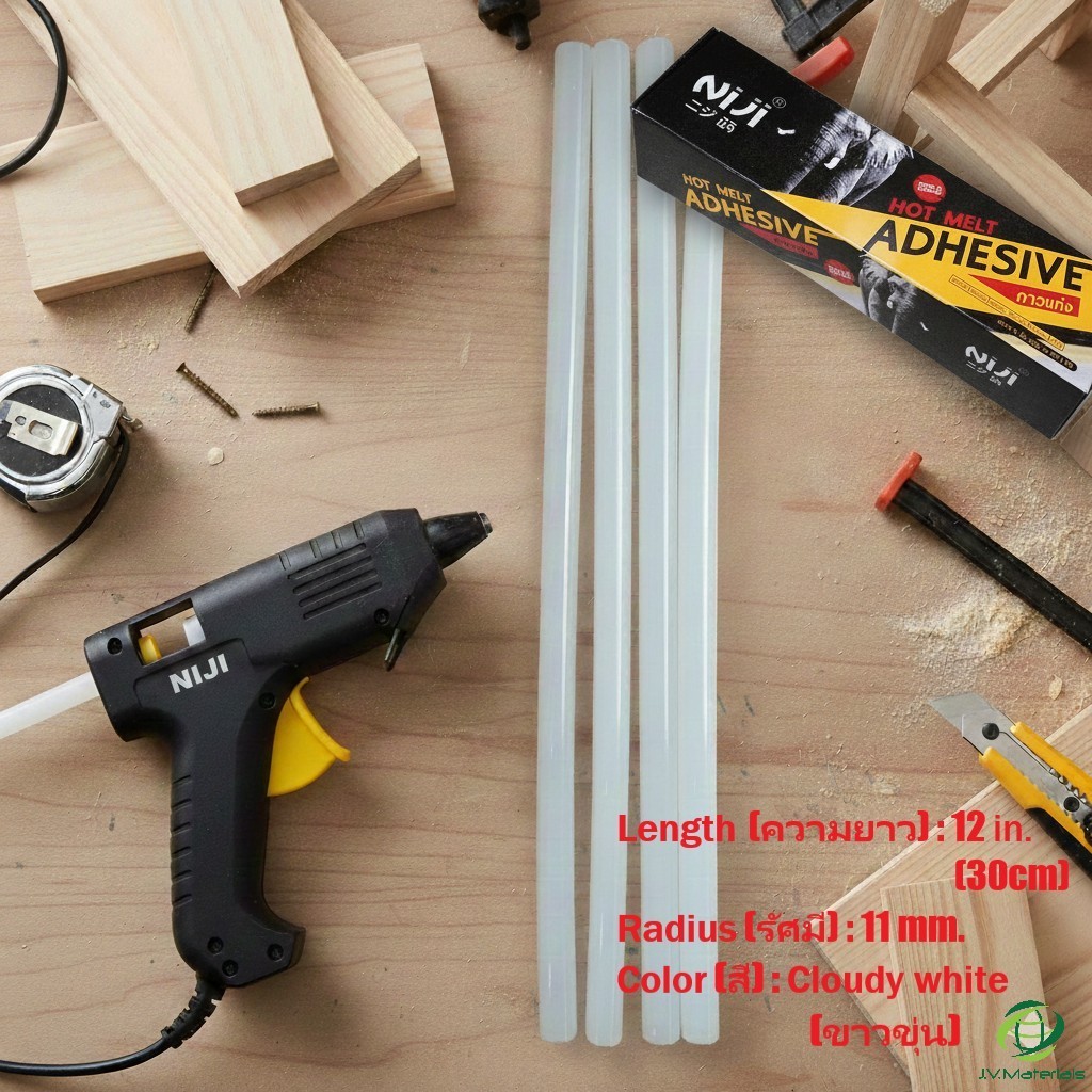 กาวแท่ง NIJI สีขาวขุ่น 12นิ้ว 11มม.บรรจุ 34แท่ง/ 1กล่อง คุณภาพจากประเทศไต้หวัน