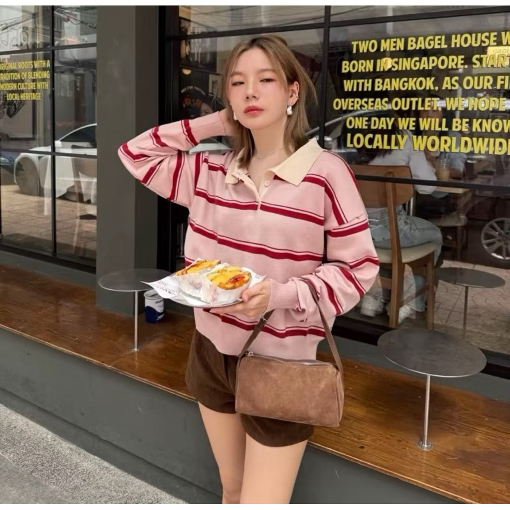 Warin brand 💝pink/red polo knittop Size M