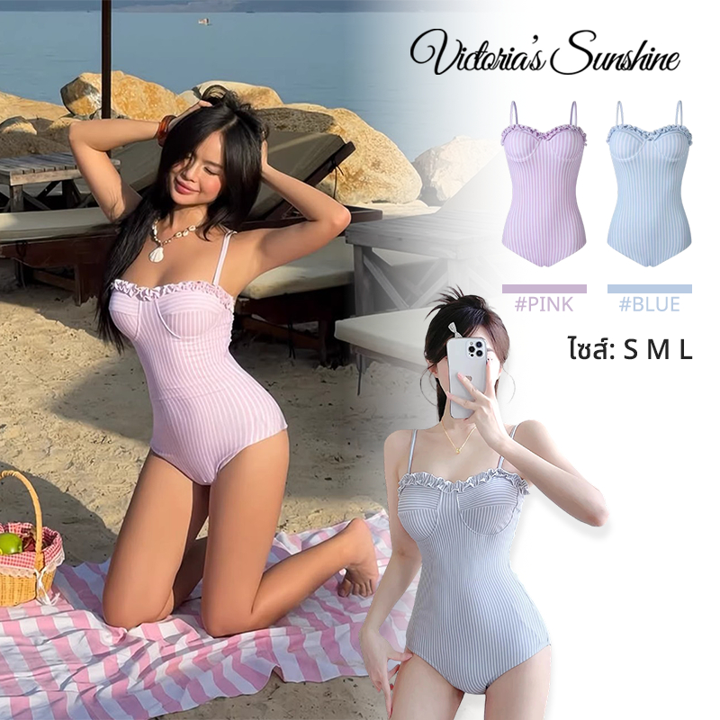 ☀️สไตล์ฤดูร้อนใหม่☀️ชุดว่ายน้ำวันพีช  ผู้หญิง  swimwear stripe  มีโครง  มีฟองน้ำ#1093