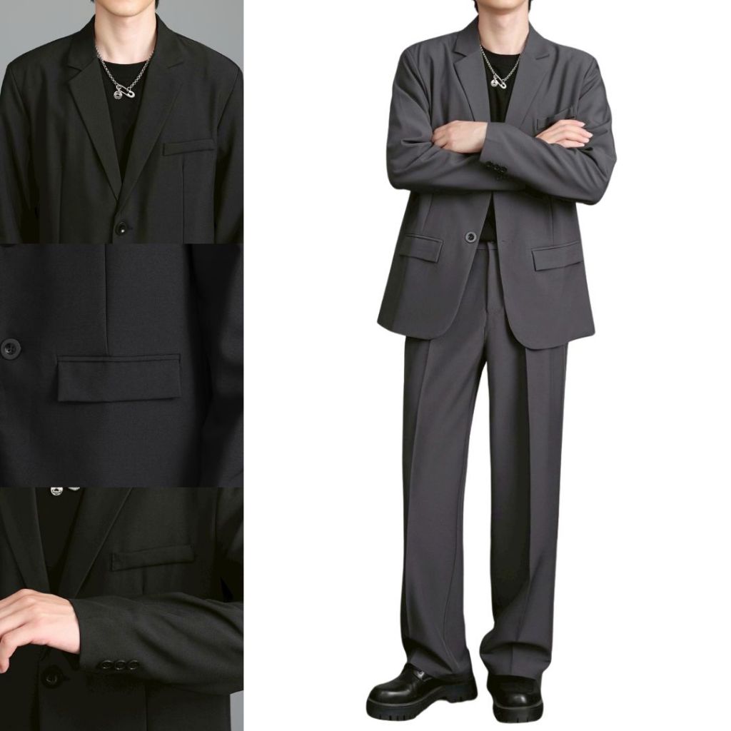 SUIT-M03 ชุดเซ็ตสูทผู้ชาย เสื้อ+กางเกง S-4XL ดีไซน์สวย มีซับใน ไซส์ใหญ่ ใส่ออกงานเป็นทางการ สินค้าพร