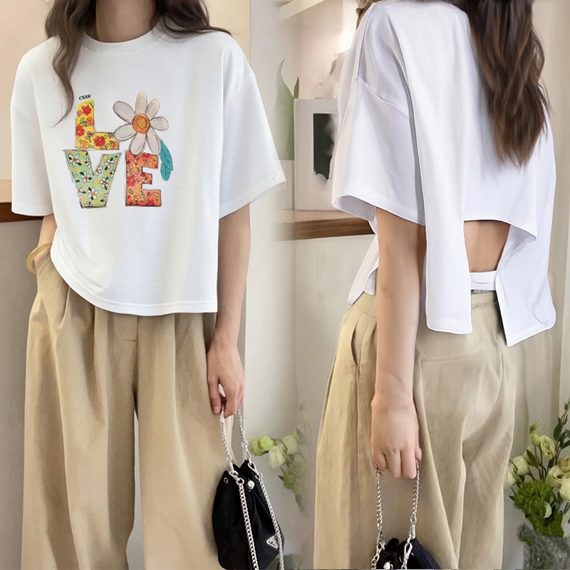 เสื้อครอปคนอ้วนไซส์ใหญ่น่ารักๆ oversize เสื้อผ้าสาวอวบ อก50 เสื้อยืดเอวลอยผู้หญิงที่กําลังฮิต ทรงหลวม แฟชั่นเกาหลี