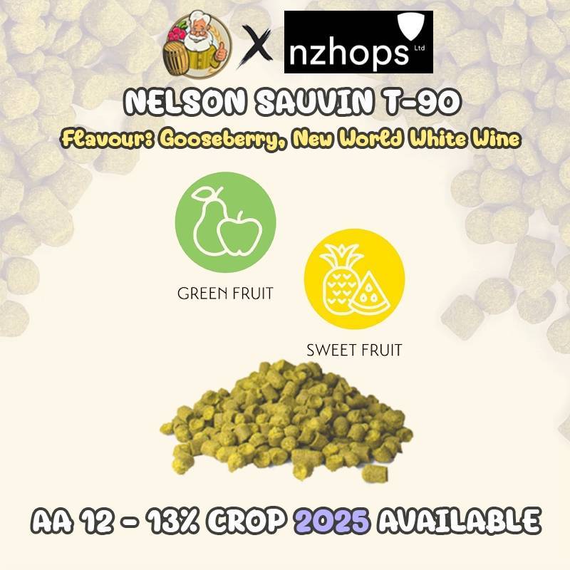 Nelson Sauvin Hops (US) PELLET HOPS (T90) Crop 2025 Beer Hops Hops เบียร์ฮอปส์ทำเบียร์ฮอปส์ Nelson S