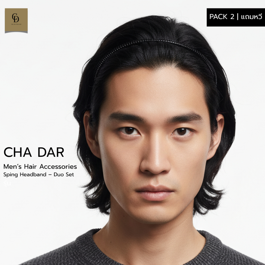 CHA DAR | Sping Metal Headband ที่คาดผมผู้ชาย โลหะ แพ็กคู่ 1 แถม 1 ที่คาดผมใส่สบาย ไม่บีบหัว ทรงอยู่