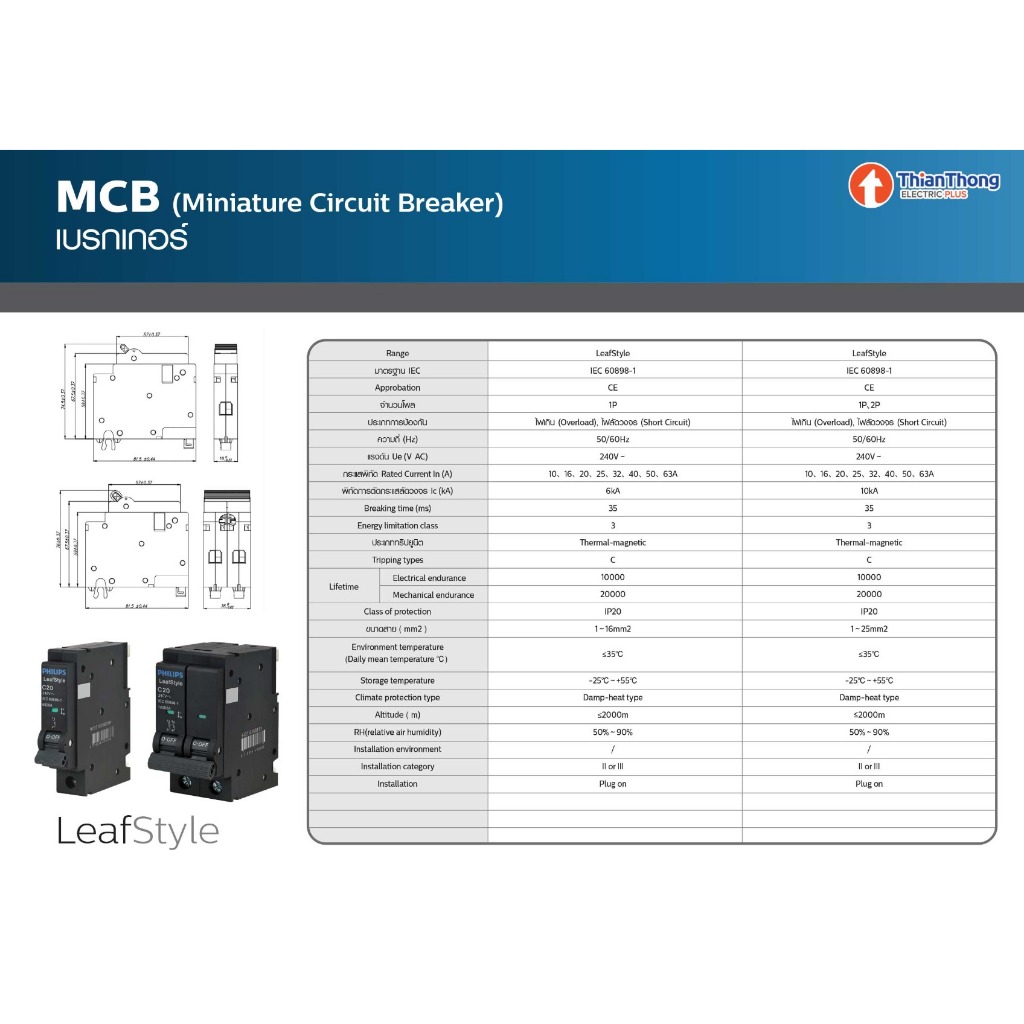 Philips เมนเบรกเกอร์ ฟิลิปส์ MCB 2P 50A 63A 10kA รุ่น LeafStyle (ชนิด Plug-On) ราคา ถูกที่สุด ดีลบีเคเค แกลเลอรีภาพที่ 6