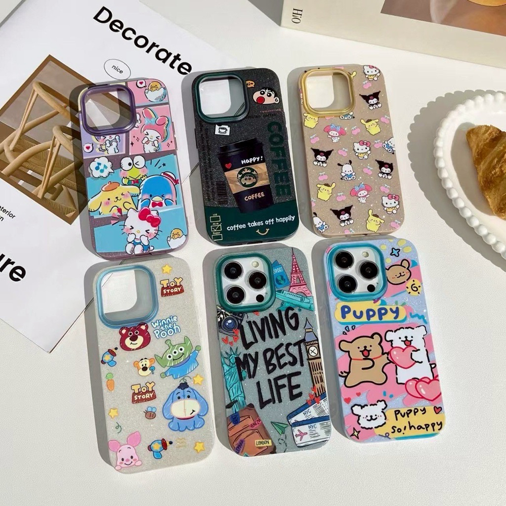 เคสโทรศัพท์ สำหรับ Oppo Reno 15F 14F งานกากเพชรวิ๊งวิ๊งลายการ์ตูนน่ารัก เปิดเลนส์กล้อง ขอบกล้องสี พร้อมส่งจากไทย#KS