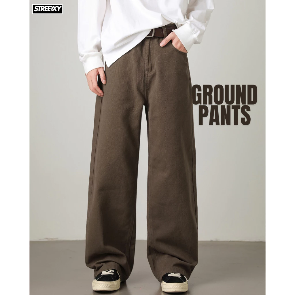 STREETXY - GROUND PANTS ทรงหลวมสไตล์ญี่ปุ่น คลุมข้อเท้า ใส่ง่ายทุกวัน ฟีลยีนส์ แต่ใส่สบายกว่า
