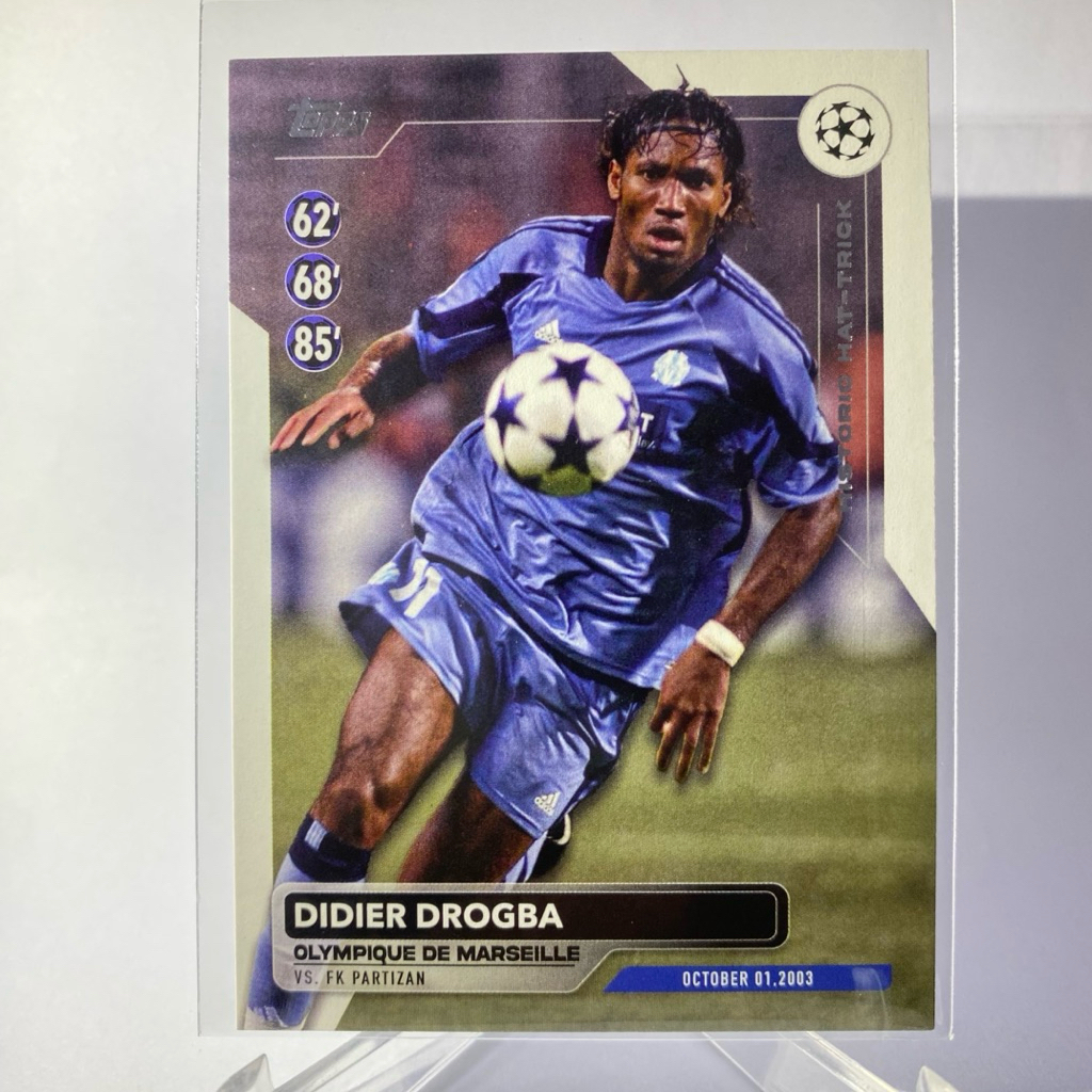 การ์ดนักฟุตบอล DIDIER DROGBA, OLYMPIQUE DE MARSEILLE,  HISTORIC HAT-TRICK, TOPPS 2024, (October 01, 