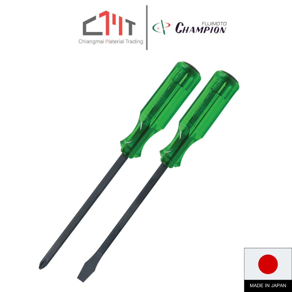 CHAMPION  ไขควงแกนดำไม่ทลุ ปากแบน/ปากแฉก ขนาด 3″ – 10″ FUJIMOTO JAPAN – โปรปัง