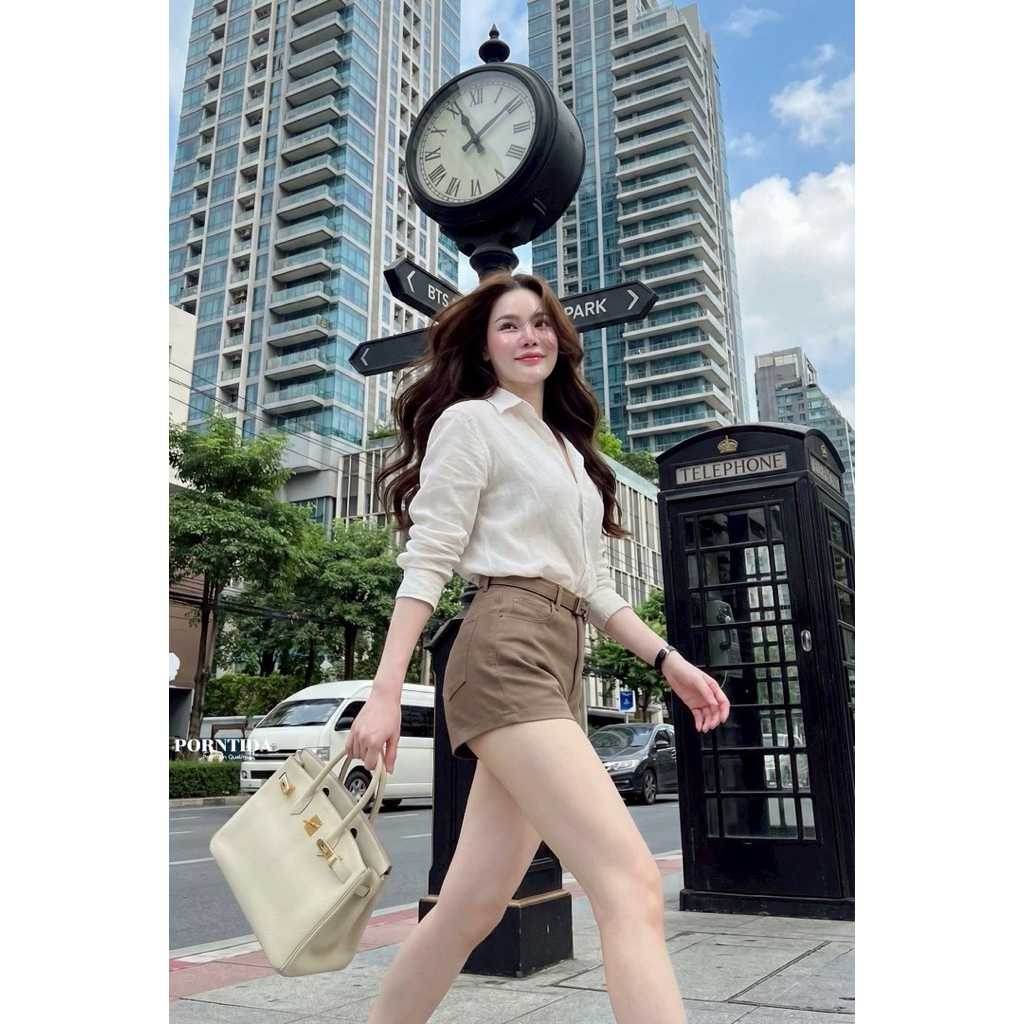 Porntida Set เสื้อเชิ้ต+กางเกงขาสั้น มีเข็มขัด - รูปที่ 2