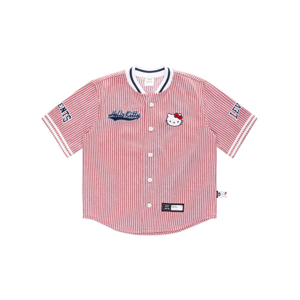 (Pre-order🇻🇳 14–20 Day) แบรนด์เวียดนาม Levents® x Hello Kitty | Striped Baseball Jersey (Red) | เสื้