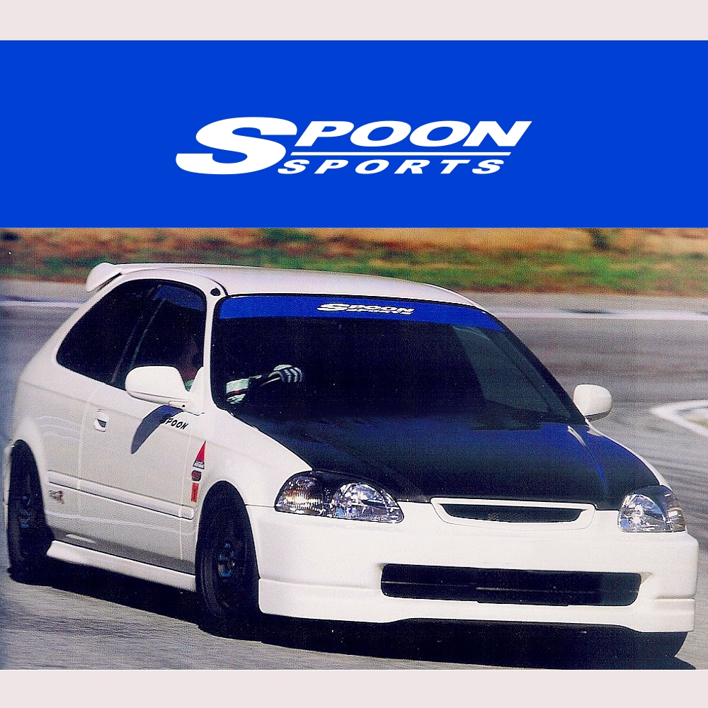 สติ๊กเกอร์ Spoon Sports คาดกระจกหน้าบังแดด สีน้ำเงิน ติดรถยนต์ฮอนด้า
