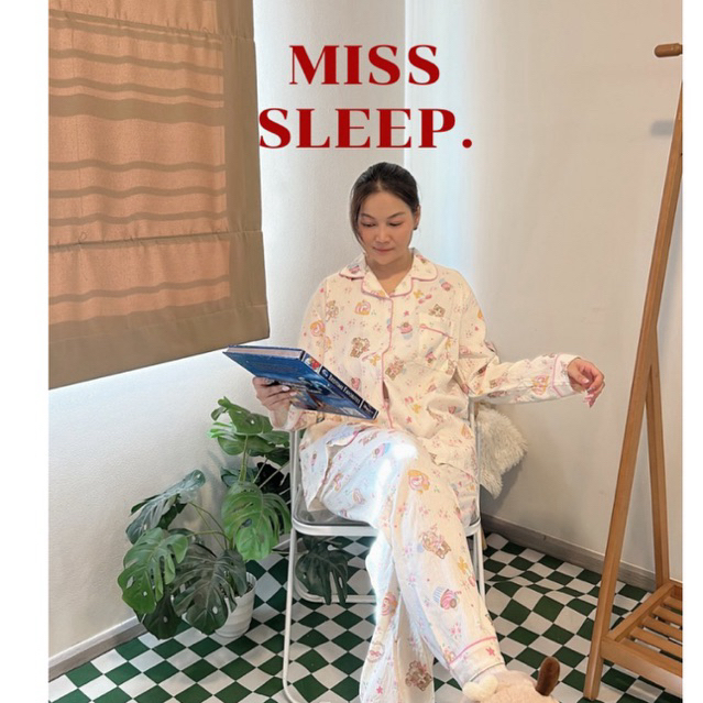 ❤️พร้อมส่ง ชุดนอนรุ่นแขนยาว ขายาว ป้ายMISSALEEP ฟรีไซส์อก44“ ผ้าคอตตอนญี่ปุ่นผ้านุ่มใส่สบาย