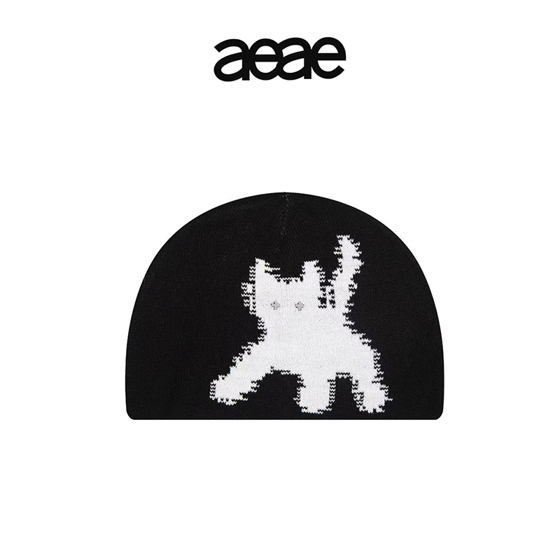AEAE🇰🇷  Knit hat, reflective little cat หมวกถัก ลายแมวสะท้อนแสง
