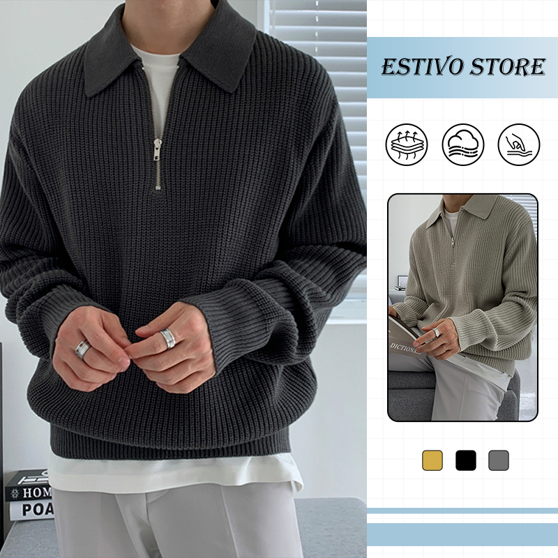 เสื้อพรมผู้ชาย คอเปิด ซิปกึ่ง - ออบอุ่น สะดวกสบาย มีระบายอากาศ ไม่อึดอัด