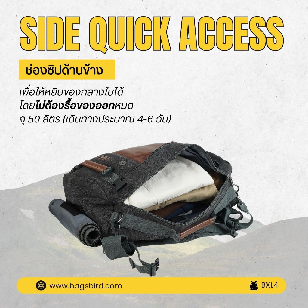 bagsbird รุ่น BXL4 จุ 50L  เป้เดินทางขึ้นเครื่อง  4-5 วัน #ฟังก์ชันครบเครื่อง กระเป๋าเป้ #สายคุมโทน - รูปที่ 3