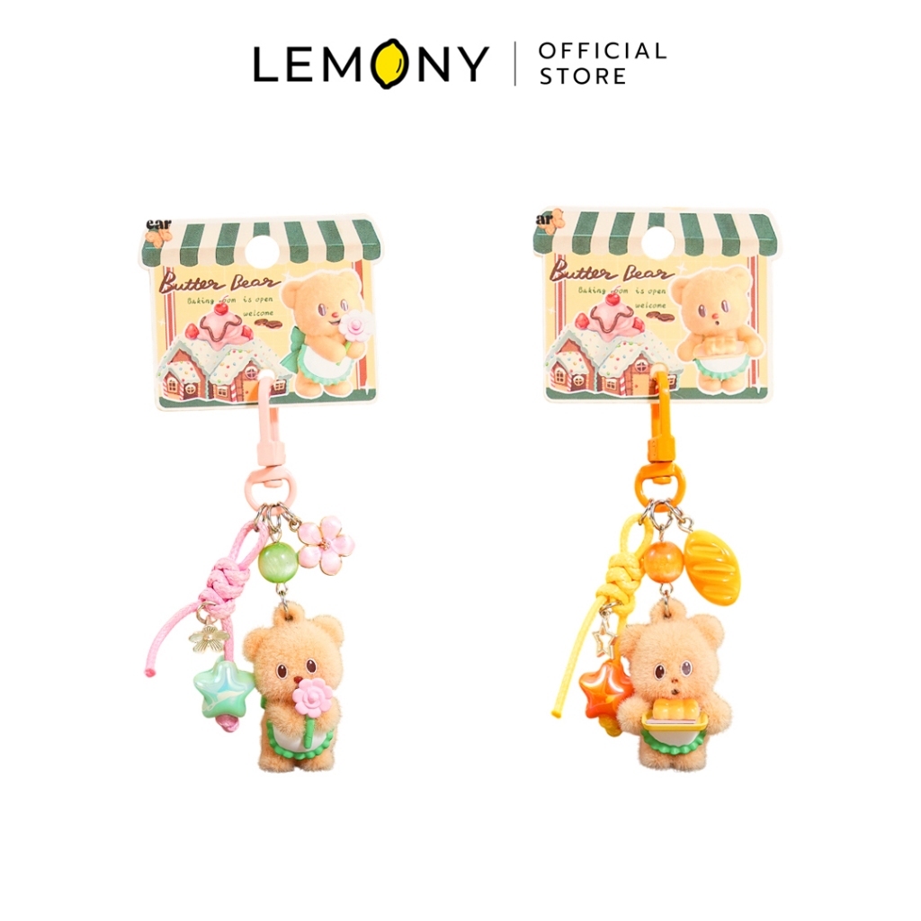 LEMONY พวงกุญแจตุ๊กตาหมีเนย ซีรีส์ Flocking Butter Bear Collection