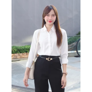 เสื้อเชิ้ตทำงานผู้หญิง คอปกแขนยาว ผ้าไหมอิตาลี ทรงสวยสุภาพ ไม่ยับง่าย ใส่ได้ทุกวัน S–5XL