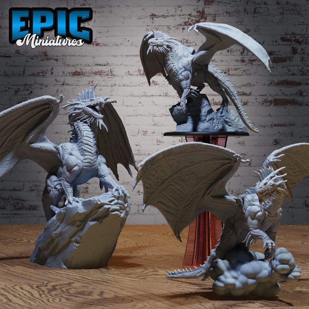 DND Dragon I Young, Adult, Ancient Silver Dragon base 2-4 inch (งานเรซิ่นสีเทา)