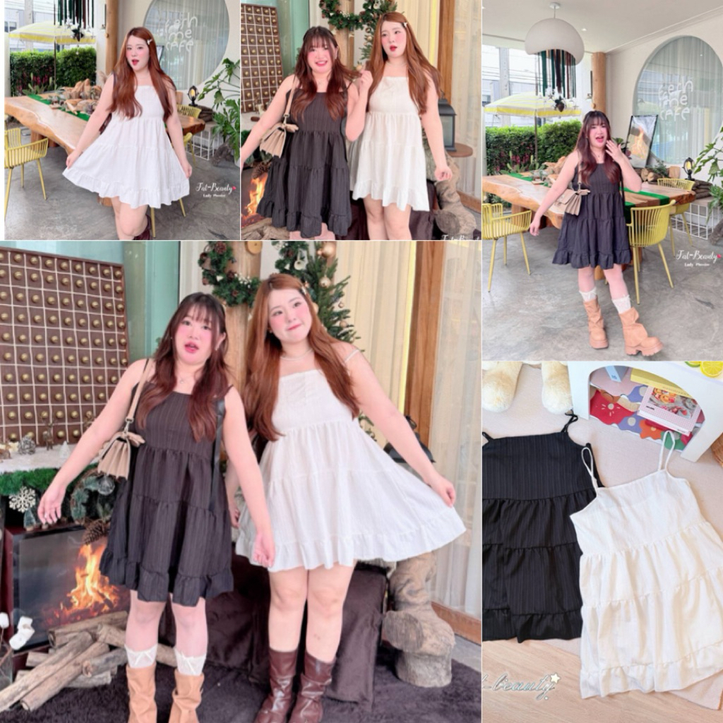 (ลดแรงโปรเปิดร้าน+ส่งฟรี✅)มินิเดรสสายเดี่ยว ทรงสวิงระบายรอบตัวน่ารักฟรุ้งฟริ้งมากค่ะ(38-48)