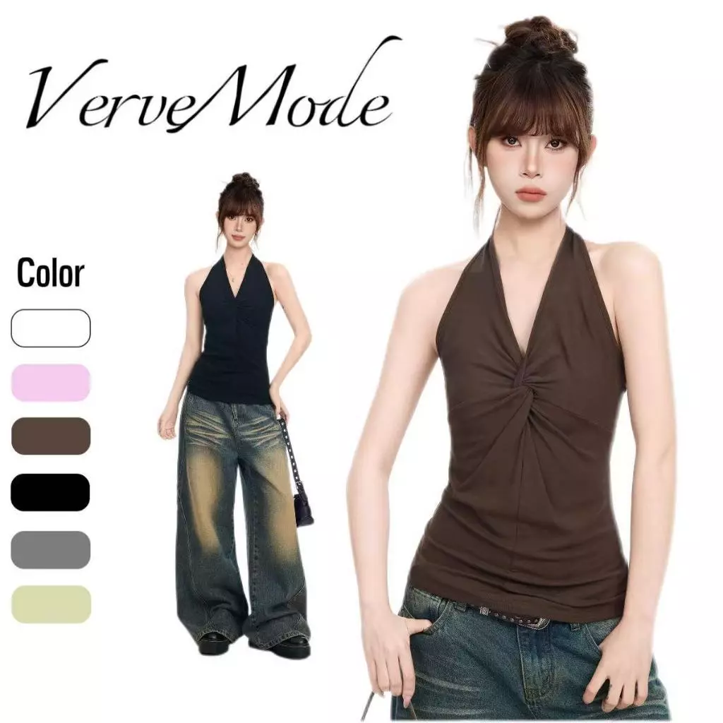 VerveMode.🍓จัดส่งในประเทศไทย🍓เสื้อกล้ามคอวีแขนกุดสีเทาเข้ารูปสไตล์สาวฮอตสุดเซ็กซี่สำหรับผู้หญิงในฤดูร้อน