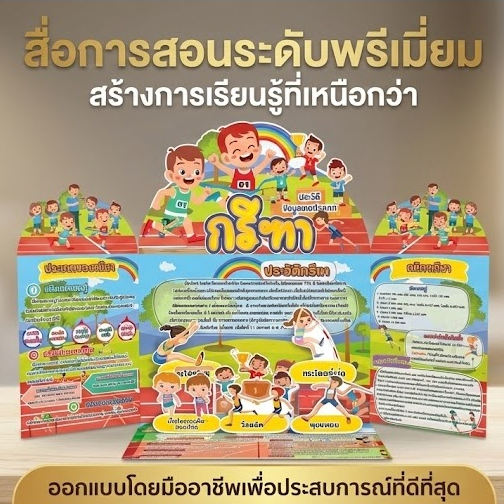 สื่อการสอน 3 พับเรื่อง “กีฬา ประวัติกรีฑา ” สีสันสดใส พร้อมภาพประกอบสุดน่ารัก!  ‍♂️ – โปรปัง