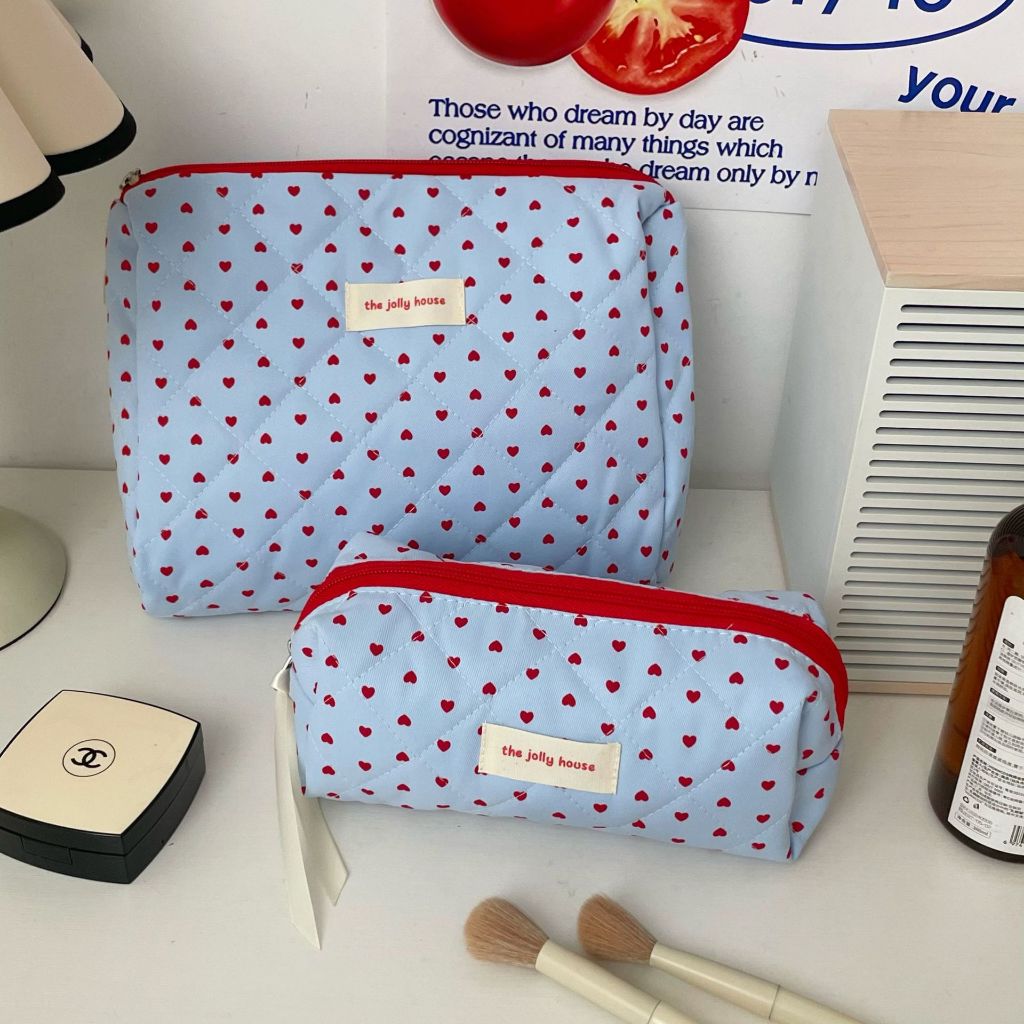 กระเป๋าเครื่องสำอาง อเนกประสงค์ ลายหัวใจ ความจุขนาดใหญ่ สไตล์เกาหลี พกพา กันน้ำ สีหวานละมุน - รูปที่ 5