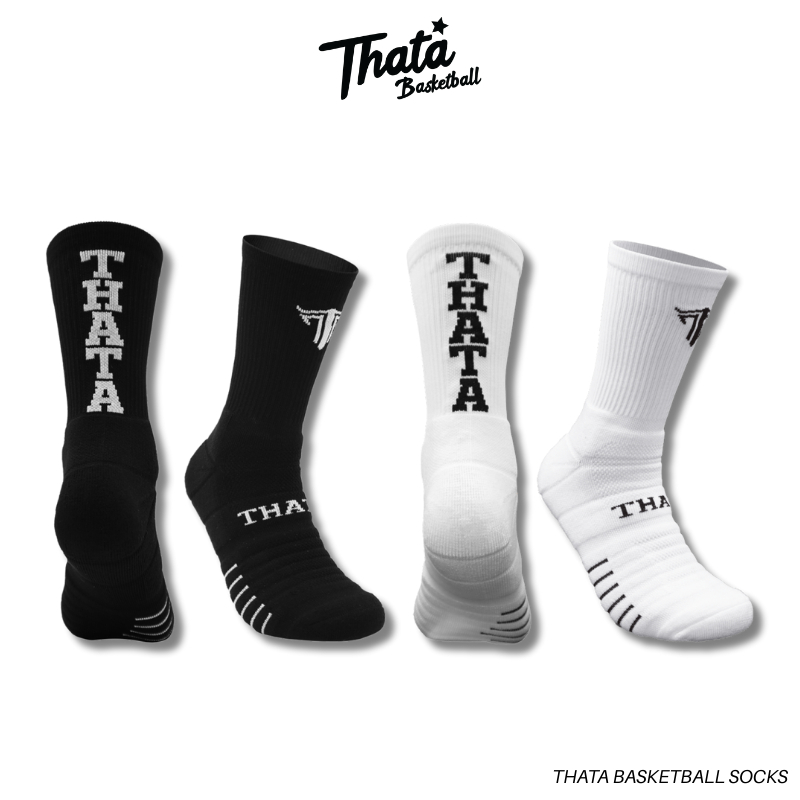 ถุงเท้าบาสเกตบอล THATA รุ่น PFT Open Black / White  ★ยิ่งวิ่งยิ่งกระชับ! เท้านักบาสเกตบอล ถุงเท้าบาส