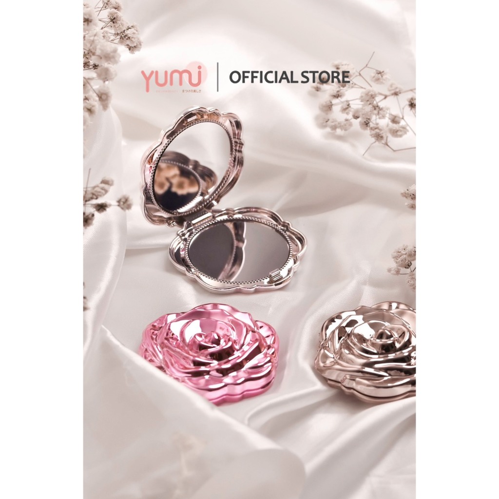 【New】🔥Yumi Rose Mirror กระจกพกพาลายกุหลาบ กะทัดรัด พกพาสะดวก เหมาะกับสาวๆสายส่อง 😍🌹