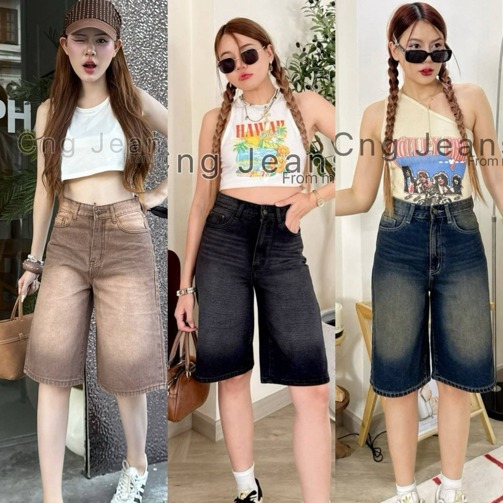 New🔥ไซส์S-5XL กางเกงยีนส์ขาสั้น5ส่วน ยาวระดับเข่า มีไซส์ใหญ่ สาวอวบอ้วน