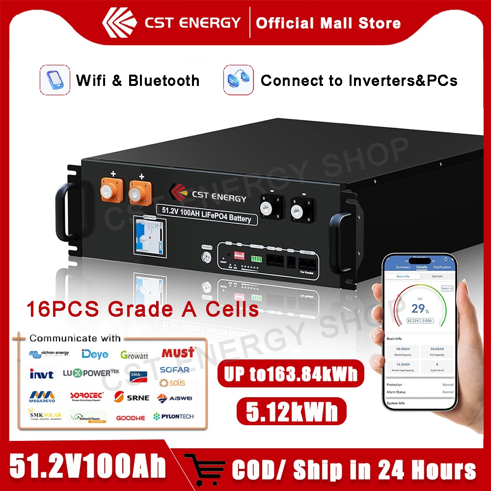 CST ENERGY แบตเตอรี่ Lifepo4 48V 100AH Bluetooth แบตลิเธียม 5.12KWh Lithium Battery for 3U Chassis/O