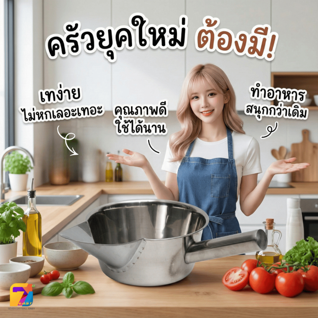 กระบวยปากเป็ด 20 ซม. สแตนเลสหนา หม้อด้ามมีปากเท ต้มน้ำซุป เทง่ายไม่หก