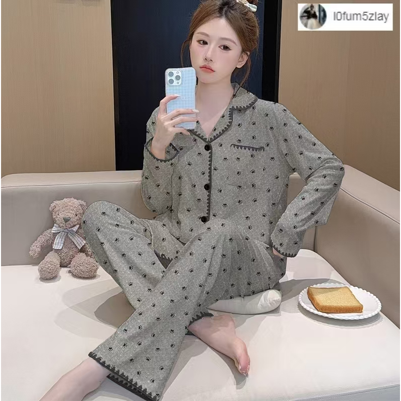 (ราคาถูกที่สุด)ชุดนอนแขนยาว，ชุดนอนคาร์ดิแกนล่าสุด，ผ้าเนื้อนุ่ม，สไตล์ญี่ปุ่น-เกาหลี，ขายาว+เสื้อ，M-2XL ราคา ถูกที่สุด ดีลบีเคเค แกลเลอรีภาพที่ 5
