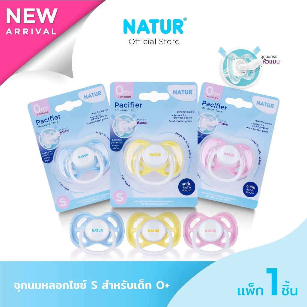 [NEW] NATUR เนเจอร์ จุกหลอก จุกนมหลอก ไซซ์ S สำหรับเด็ก 0+ (พิมพ์โลโก้)