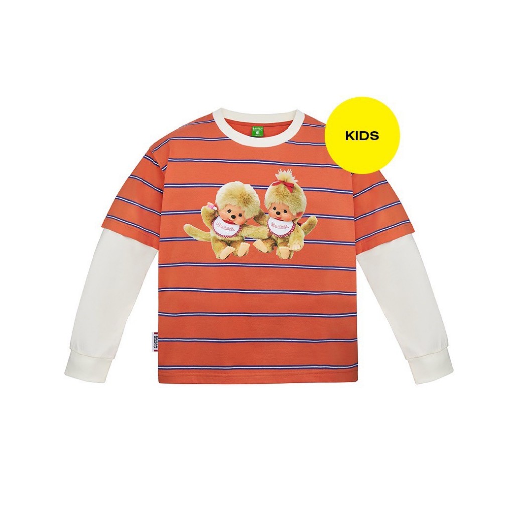 (DROP 4) MONCHHICHI ON STRIPED LAYER TEE (KIDS)