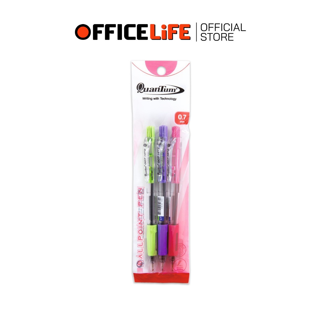 Quantum (ควอนตัม) ปากกาลูกลื่น รุ่น 007 Hitz ขนาด 0.7 มม. หมึกน้ำเงิน (แพ็ค 3 ด้าม)