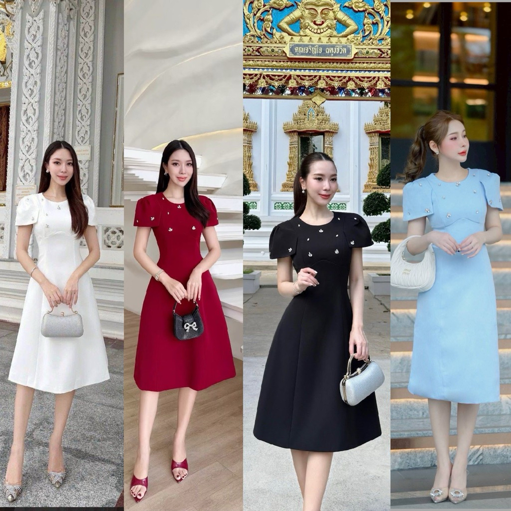 Code : 032 เดรสสีดำแบบเรียบร้อย เดรสสีขาว งานป้าย Rattana
